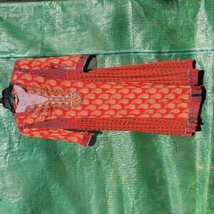 Soft Surroundings Red Phoenix Beaded Embroidery Long Sleeve Maxi Dress Size XS